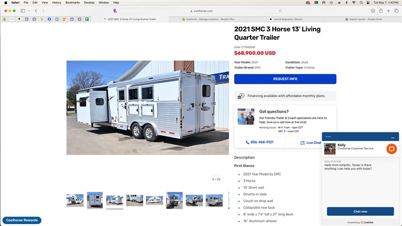 2021 smc 3 horse 13' living quarter trailer